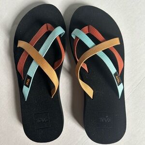 Teva Black Flip Flops with Colorful Straps Women’s Size 7